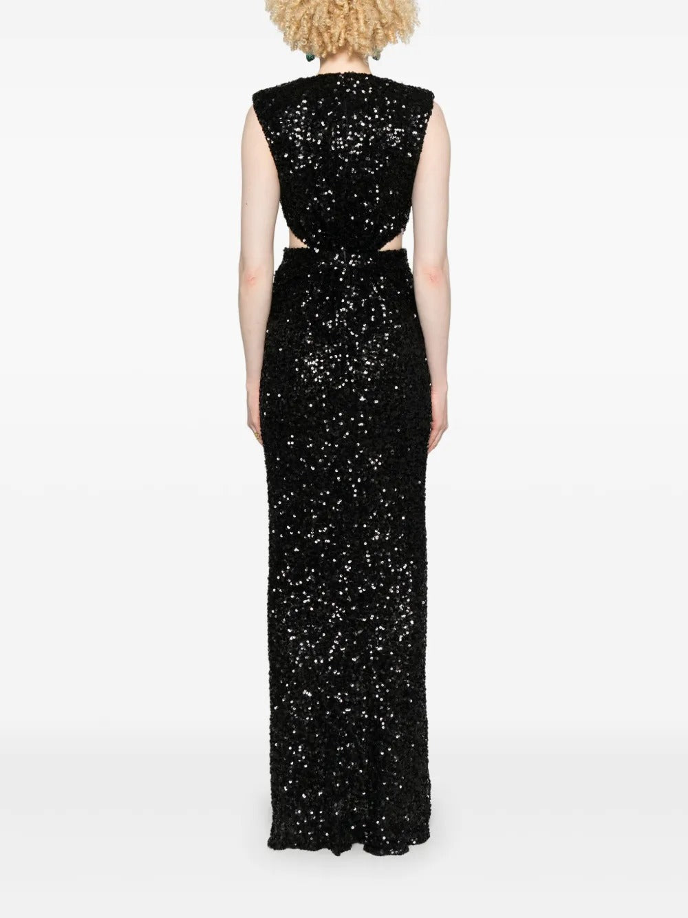Glamorous Black Sequin Cutout Waist Evening Dress