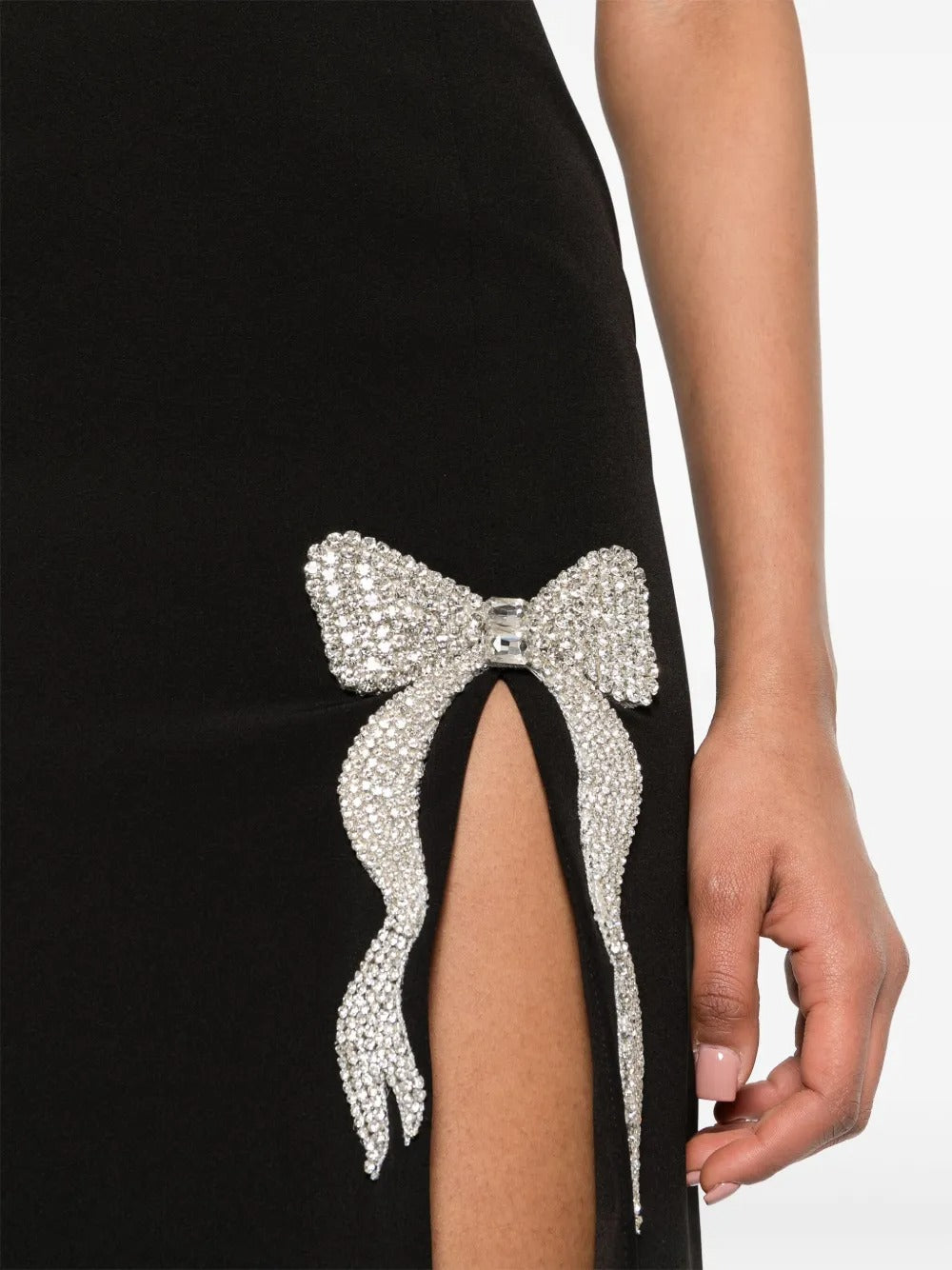 Glamorous Black Strapless Crystal Bow Evening Dress
