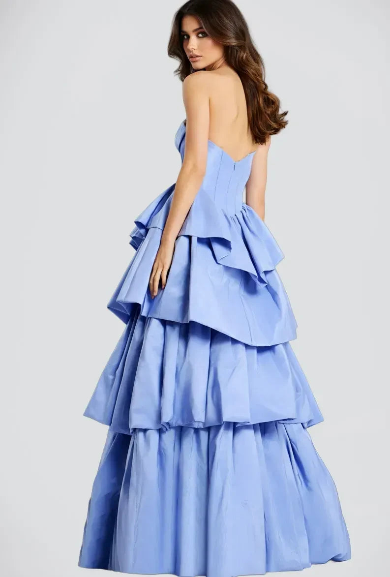 Glamorous A-Line Strapless Sweetheart Ruffled Sky Blue Floor-Length Evening Dresses Women's Gown