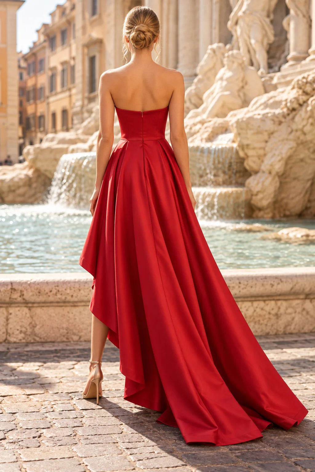 Glamorous A-Line Sweetheart Sleeveless Pleated High-Low Red Prom Dresses For Women