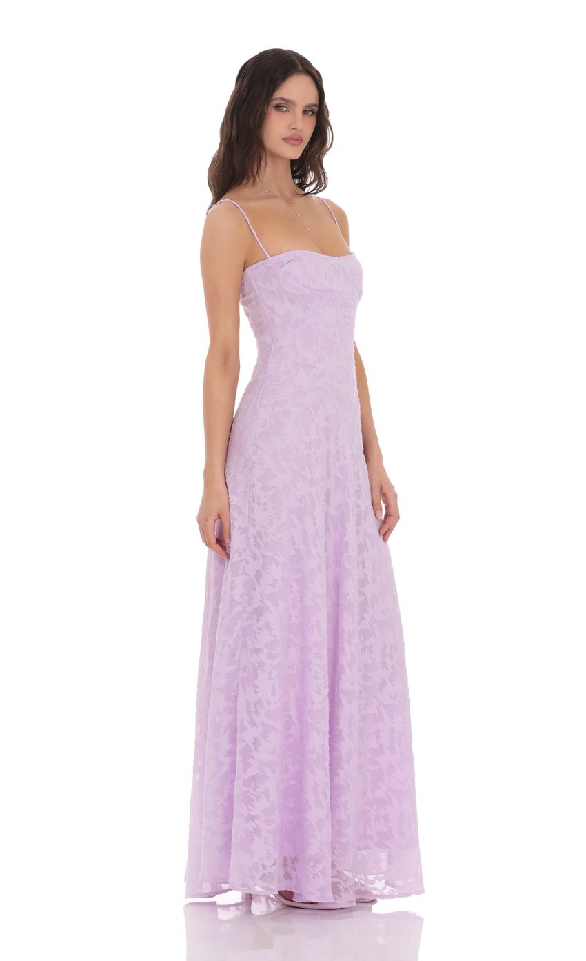 Lavender Spaghetti Strap Prom Dress With Lace-Up Back And Burnout Floral Print Formal Prom Dress