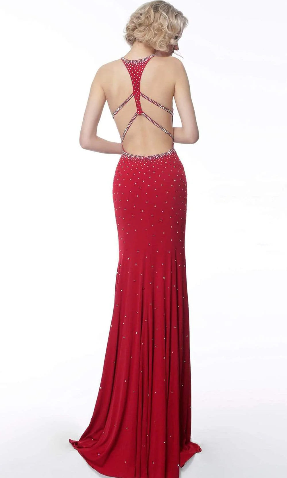 Light Blue Halter Neck Prom Dress With Rhinestone Keyhole Cutout And Jersey Mermaid Formal Prom Dress