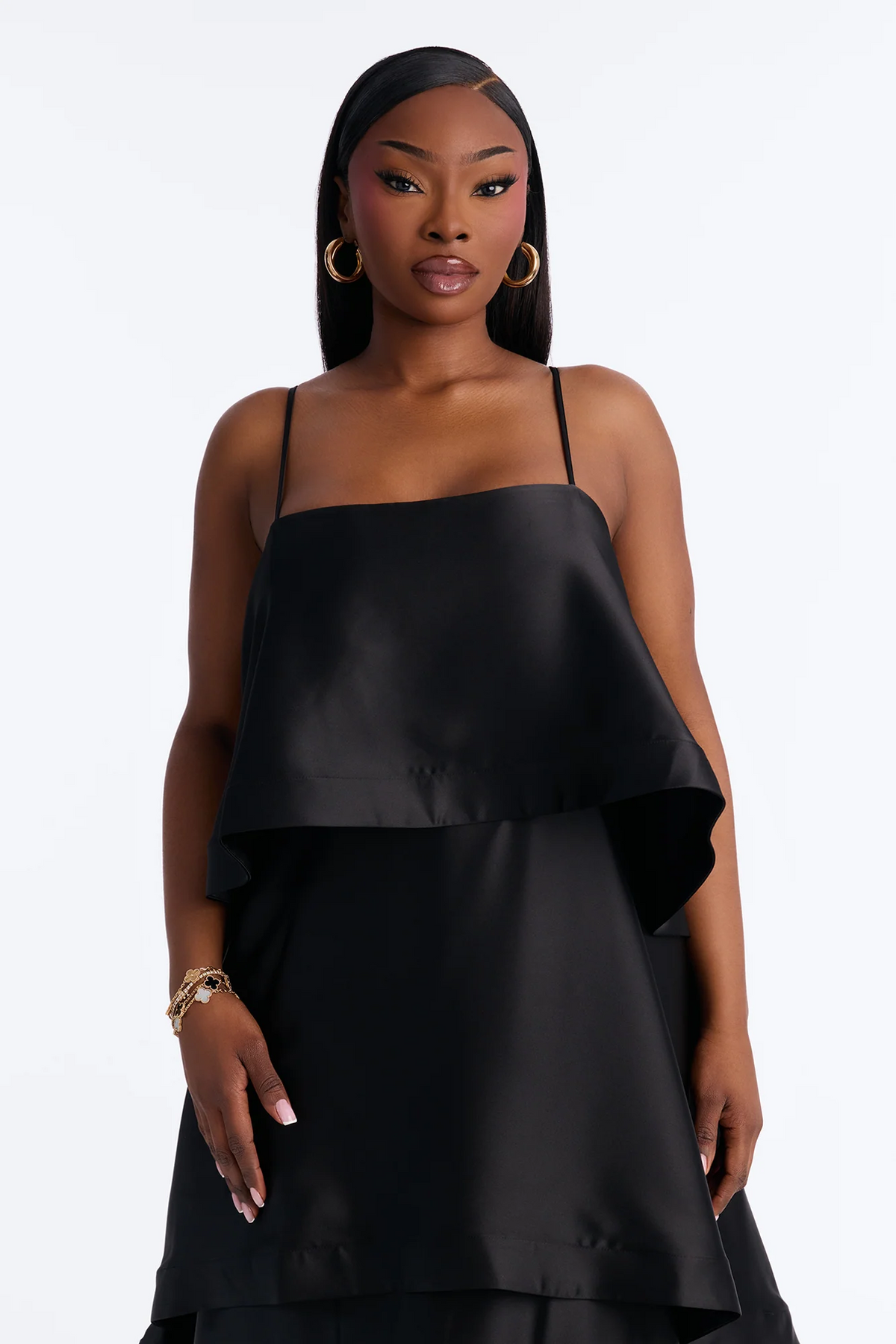 Loose tiered square spaghetti strap low back maxi evening dress