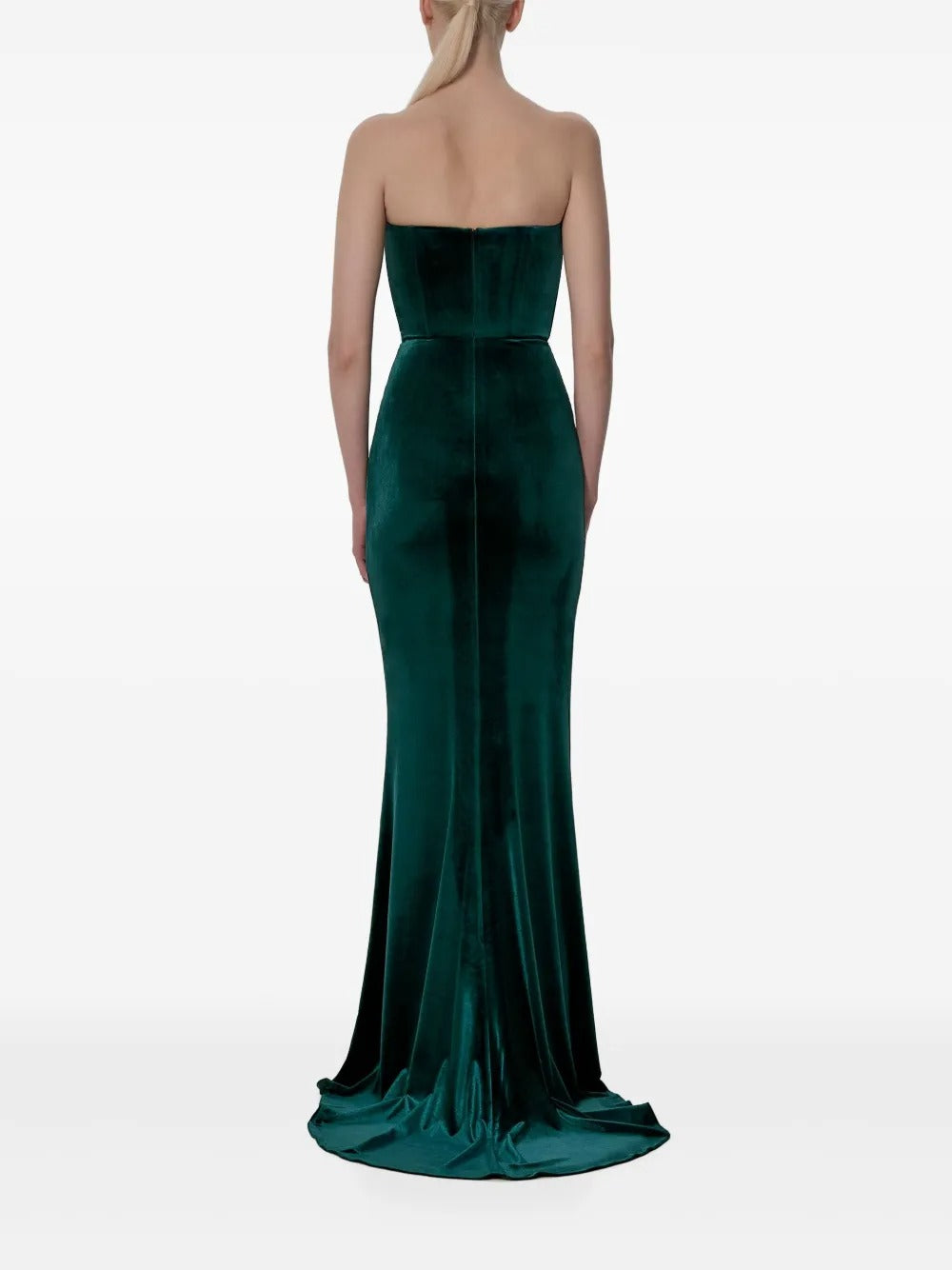 Luxurious Emerald Green Velvet Strapless Ruched Prom Dress