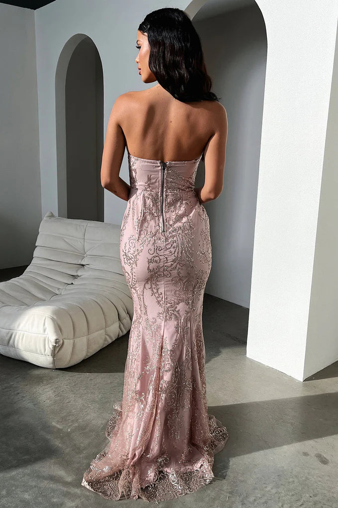 Mauve Sequined V-Neck Mermaid Long Evening Dresses for Prom Party Wedding Formal Events
