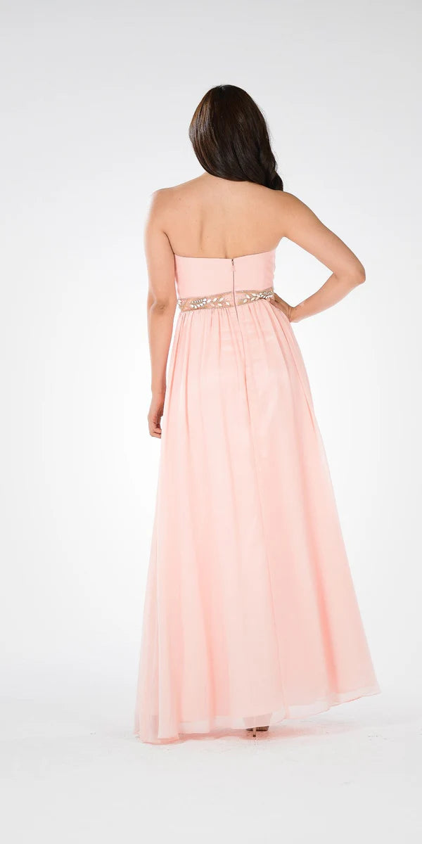 Multi Color Strapless Empire Waist Beaded Sash Back Zipper Floor Length Formal Evening Prom Dress