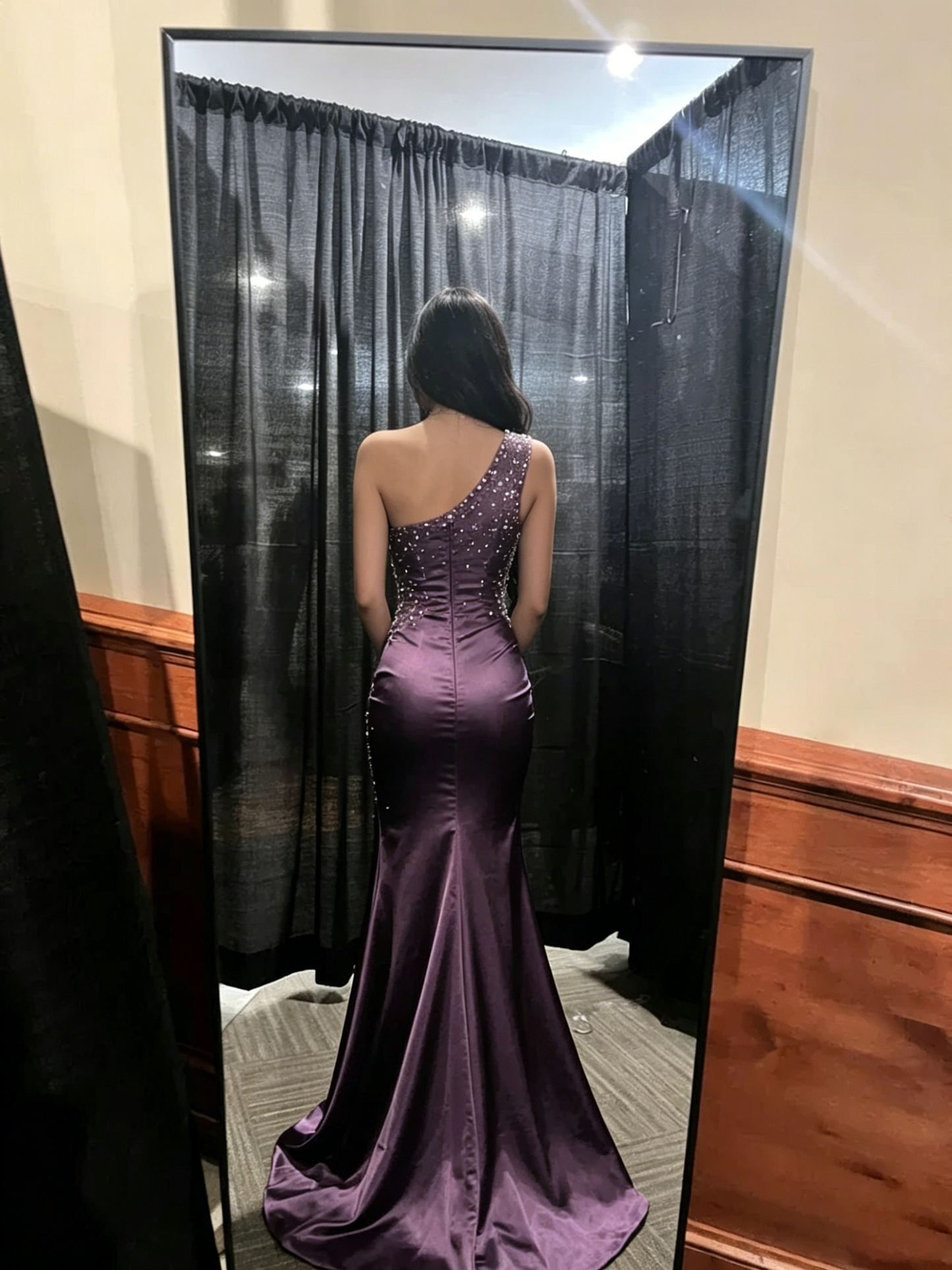 One Shoulder Purple Beaded Long Prom Dress Mermaid Evening Dress