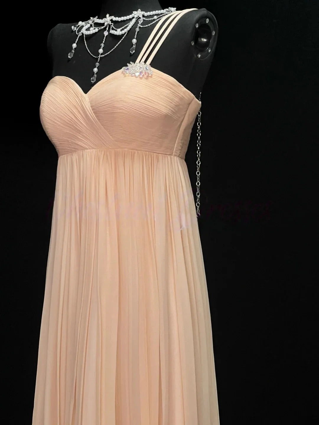 Peach One Shoulder Prom Dress With Sweetheart Neckline And Empire Waist Chiffon Formal Prom Dress