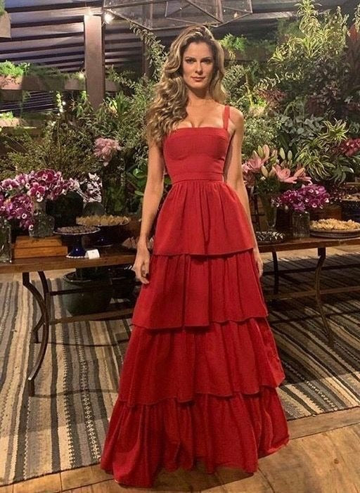 Prom Dress Red Strapless Tiered Maxi Dress With Sweetheart Neckline Formal Evening Party Gown