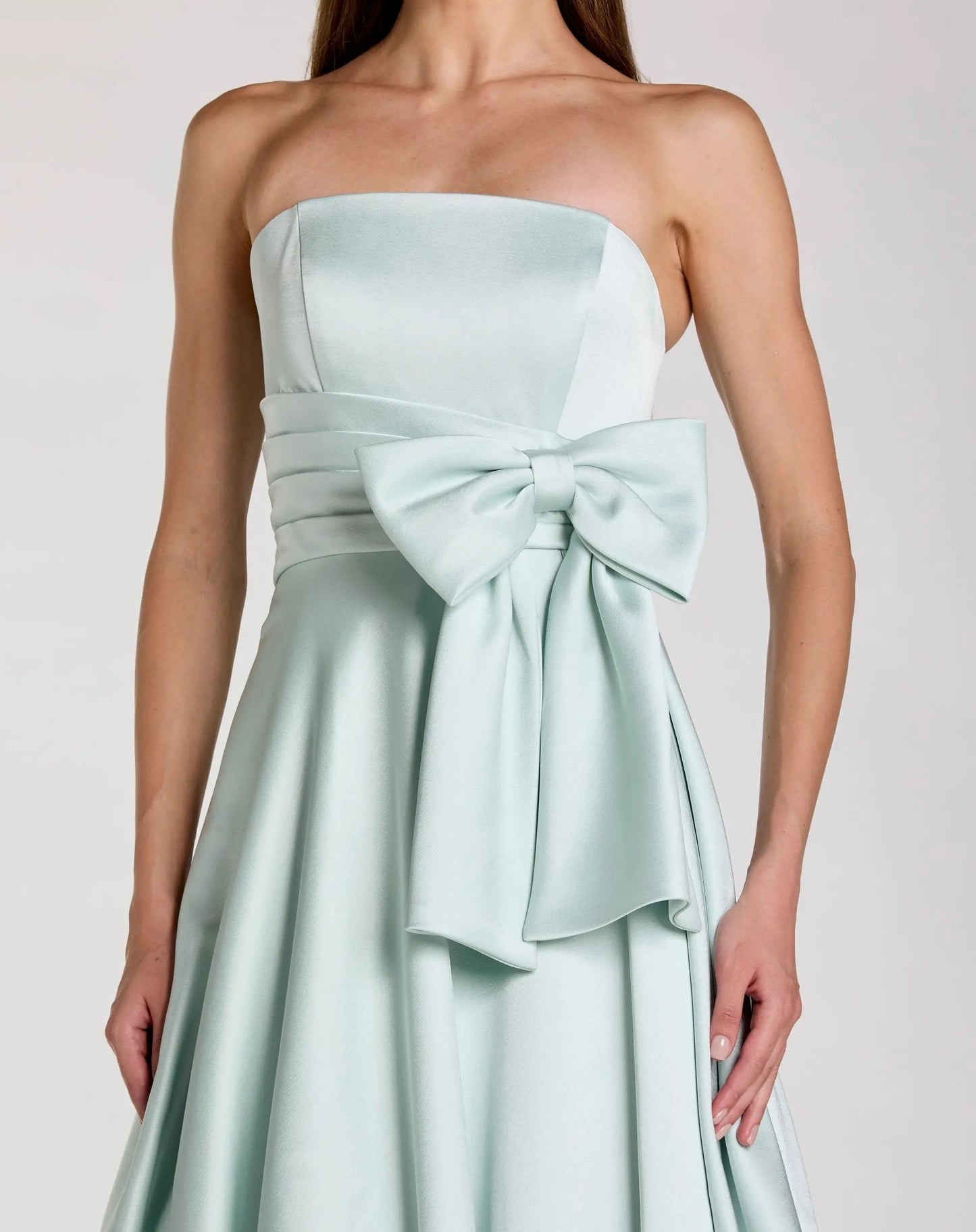 Romantic A-Line Strapless Sleeveless Bow-Waist Prom Dress