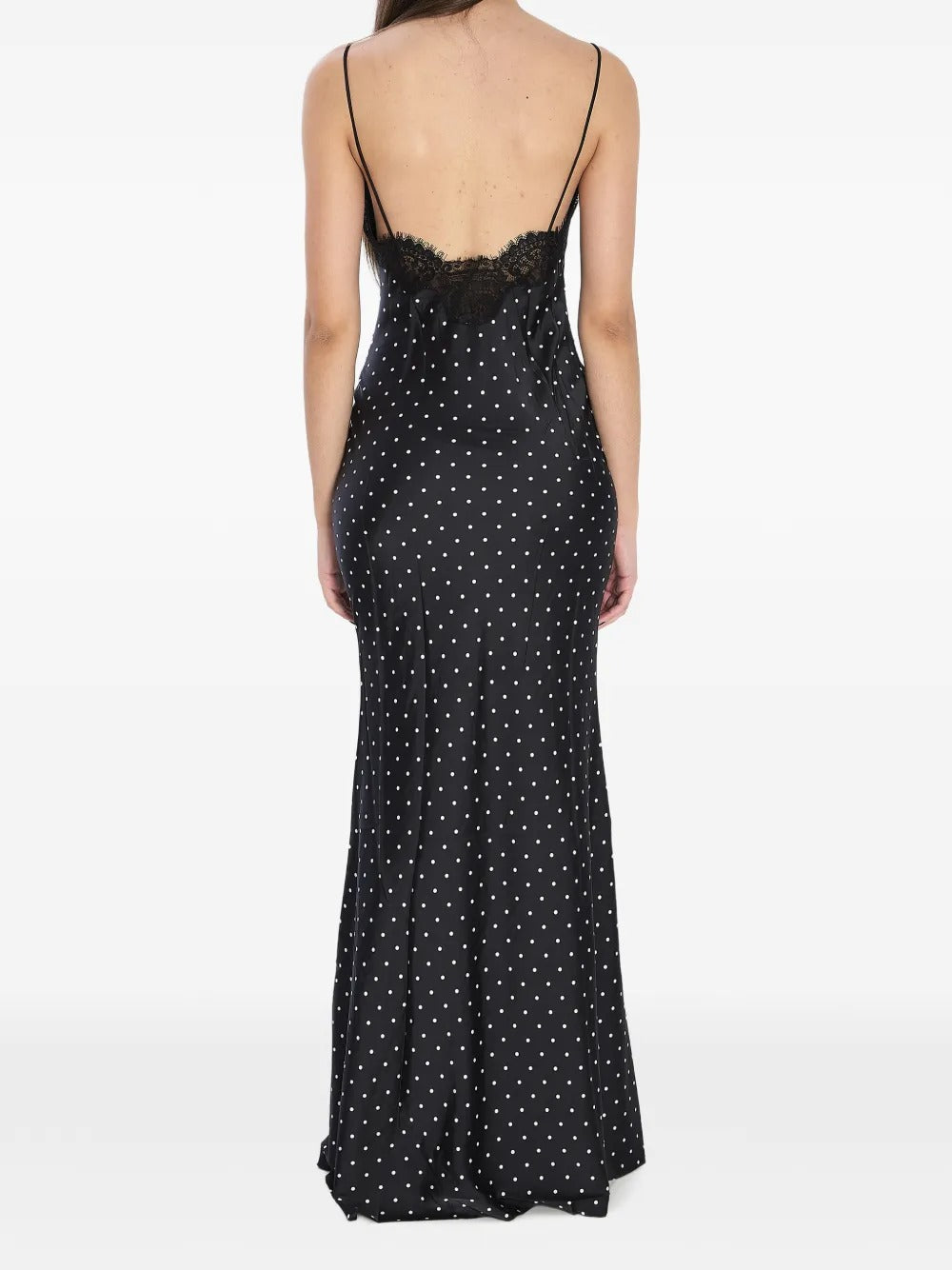 Romantic Black Polka-Dot Satin & Lace Prom Dress