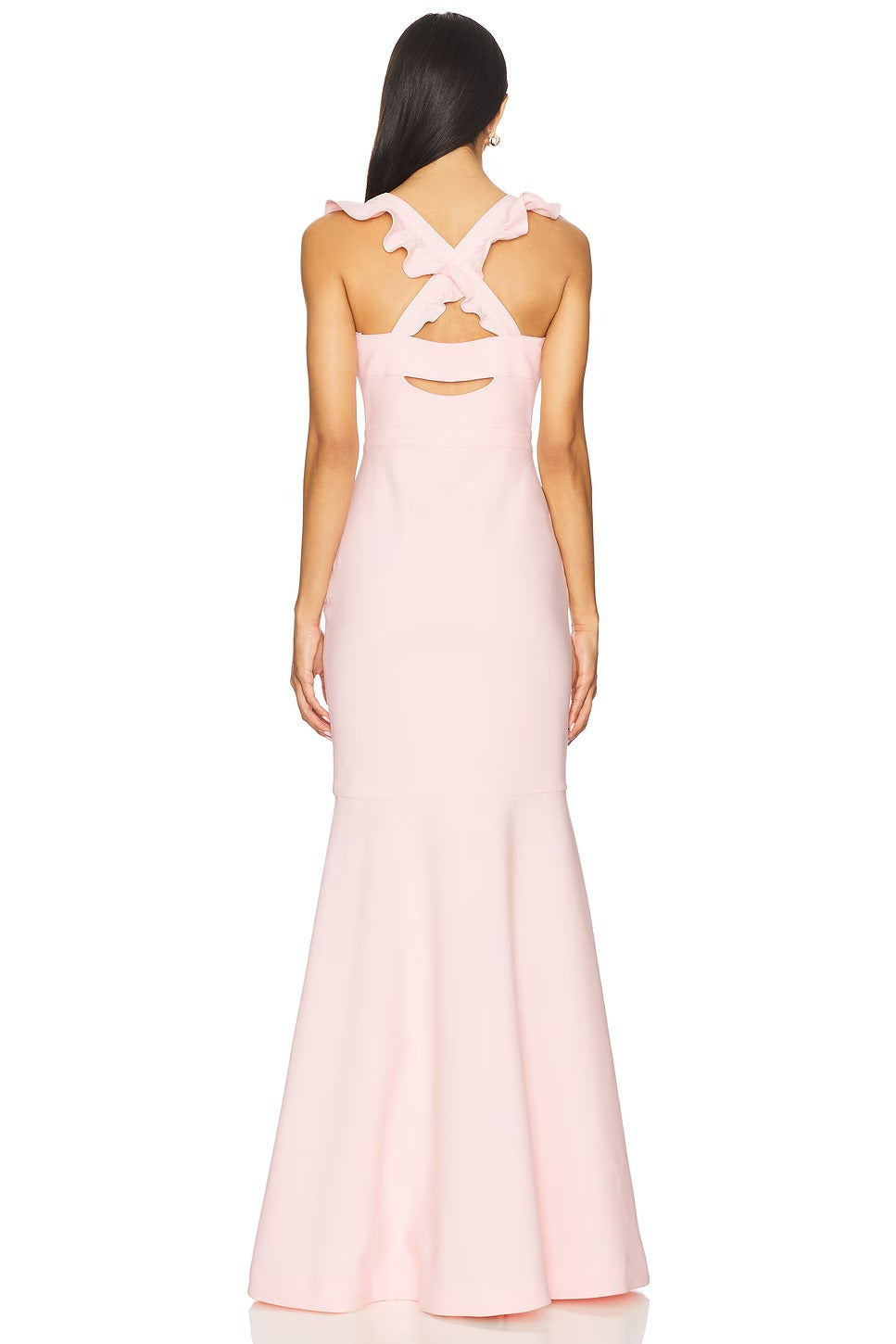 Romantic Blush Pink Square Neck Ruffle Strap Mermaid Prom Dress