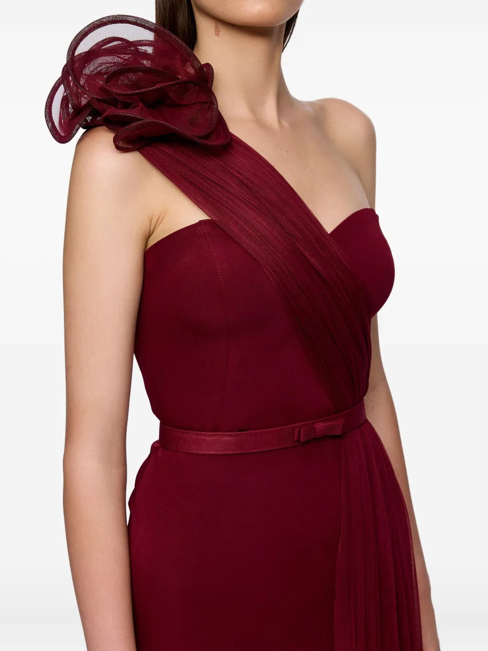 Romantic Burgundy One-Shoulder Pleated Prom Dress