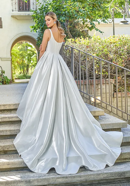 Satin Square Neck Ballgown Lace Up Back Wedding Dress