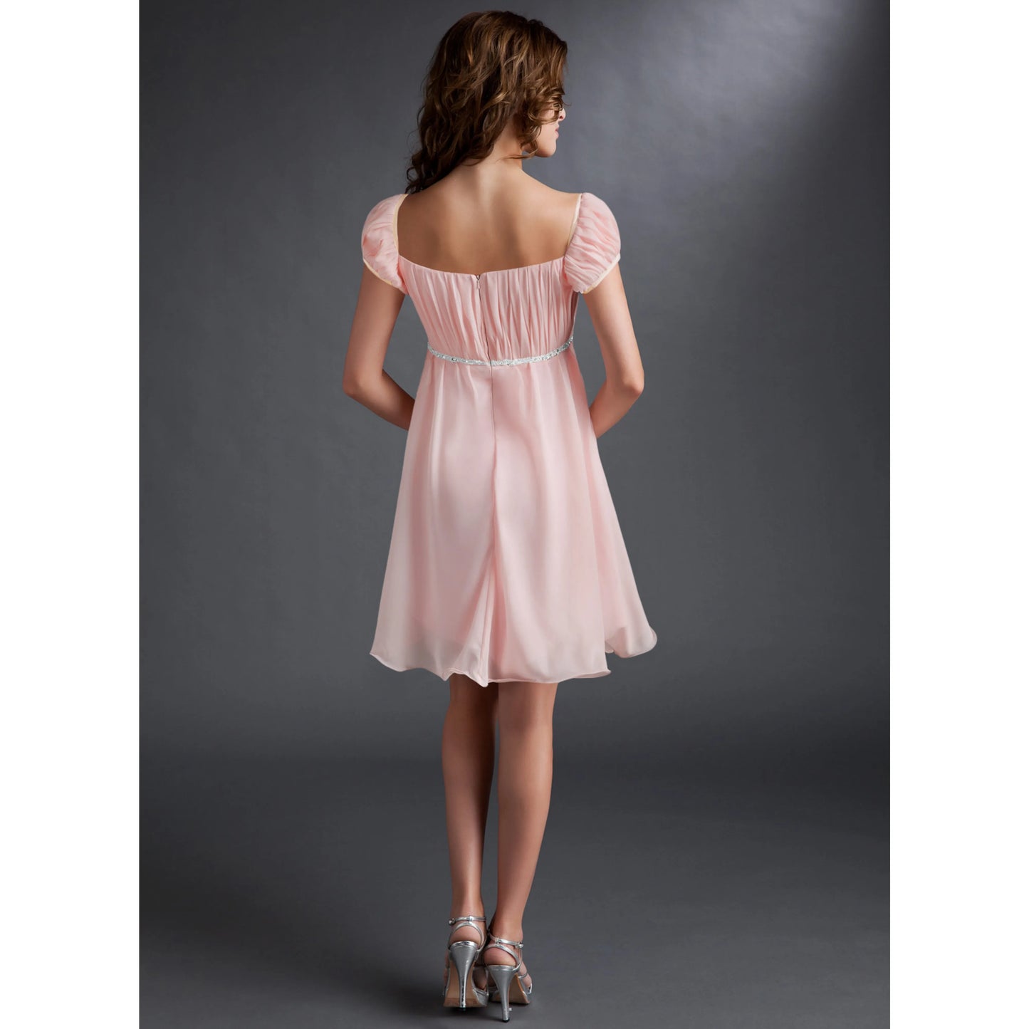 Sweet A-Line Square Neck Short Sleeve Elegant Pastel Pink Short Homecoming Dress