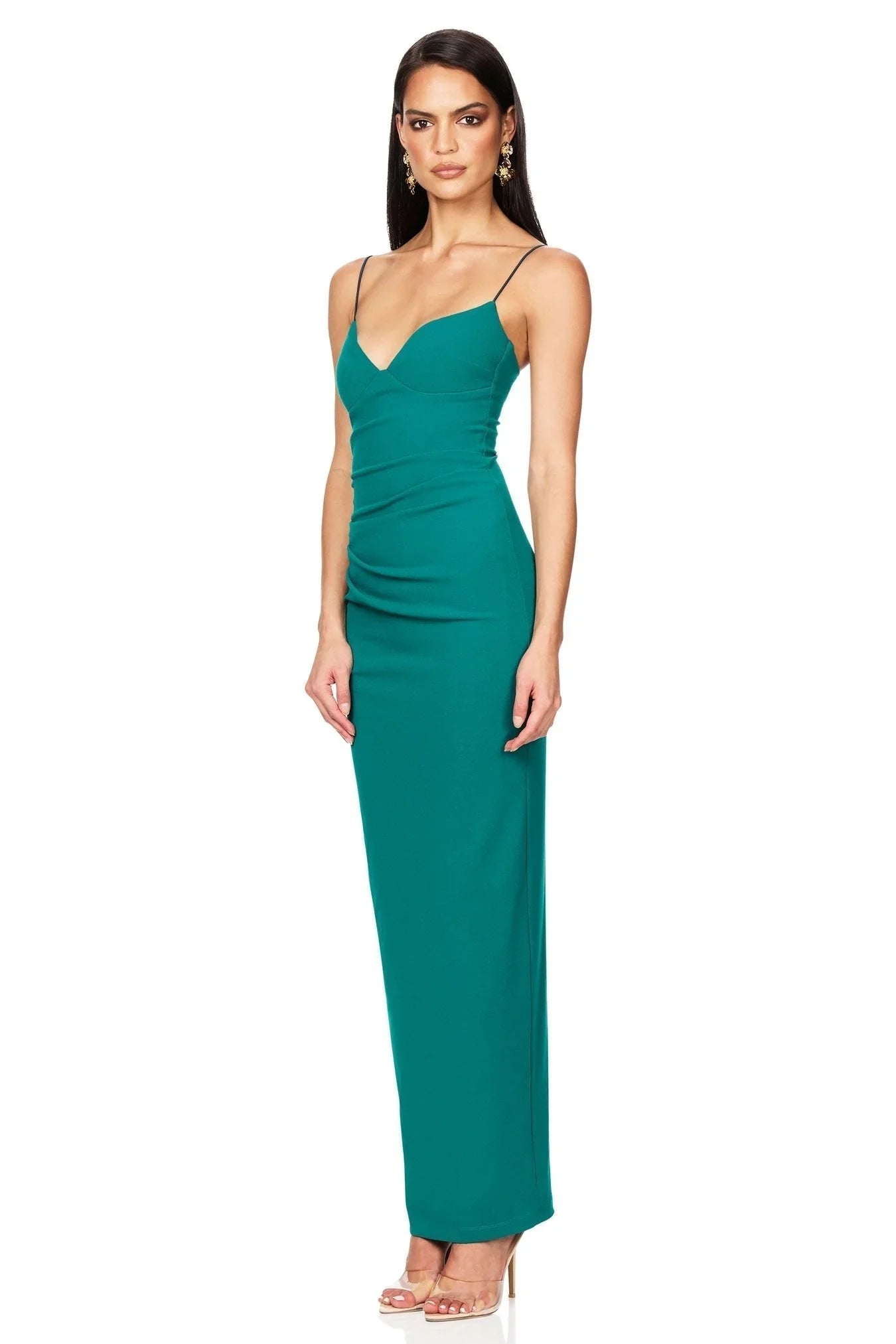 Teal Spaghetti Strap Sweetheart Neck Ruched Bodycon Floor Length Prom Dress