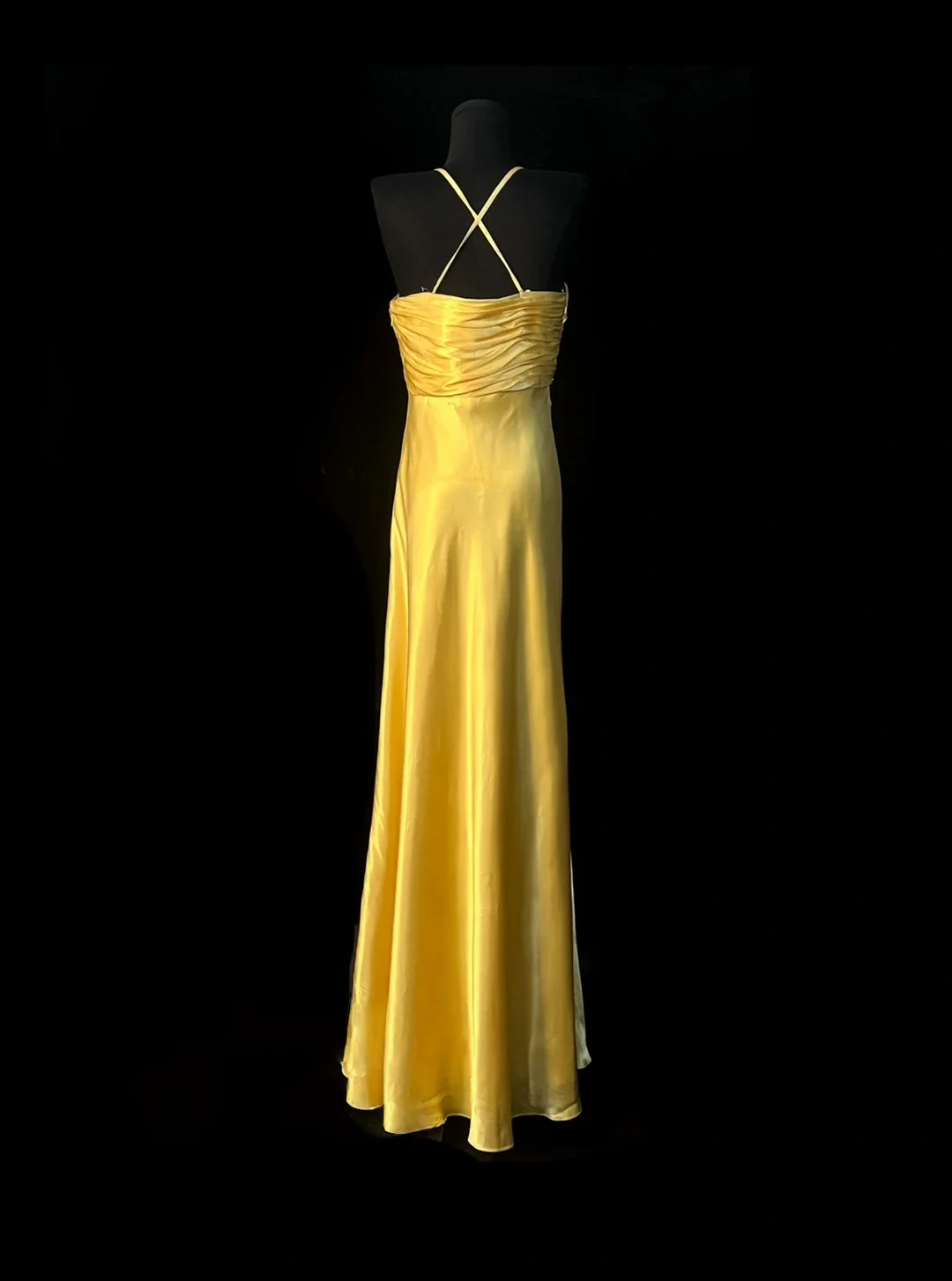 Yellow Strapless Prom Dress With Lace Appliques And Halter Strap Satin Formal Prom Dress