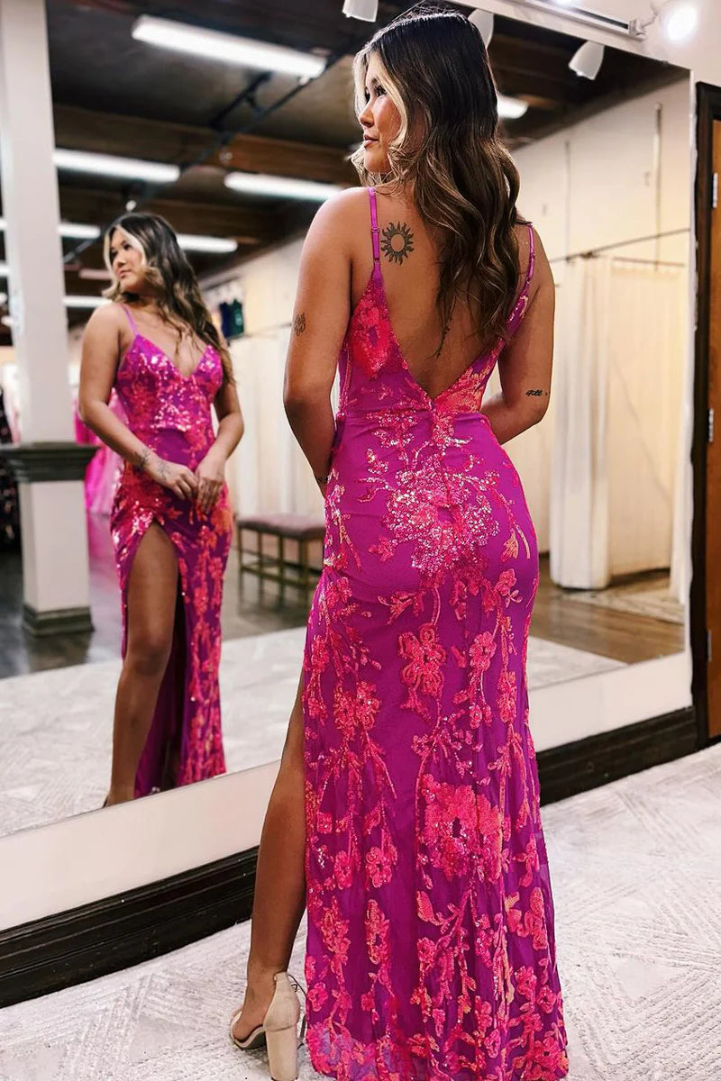 Green Sequins Lace V Neck Mermaid Long Prom Dress