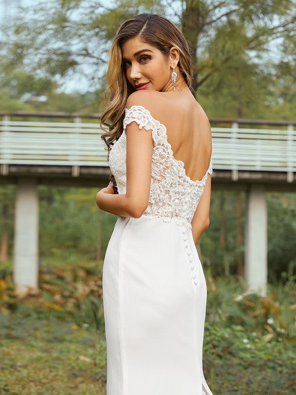 A-Line/Princess Stretch Crepe Off-the-Shoulder Sleeveless Sweep/Brush Train Bridesmaid Dresses