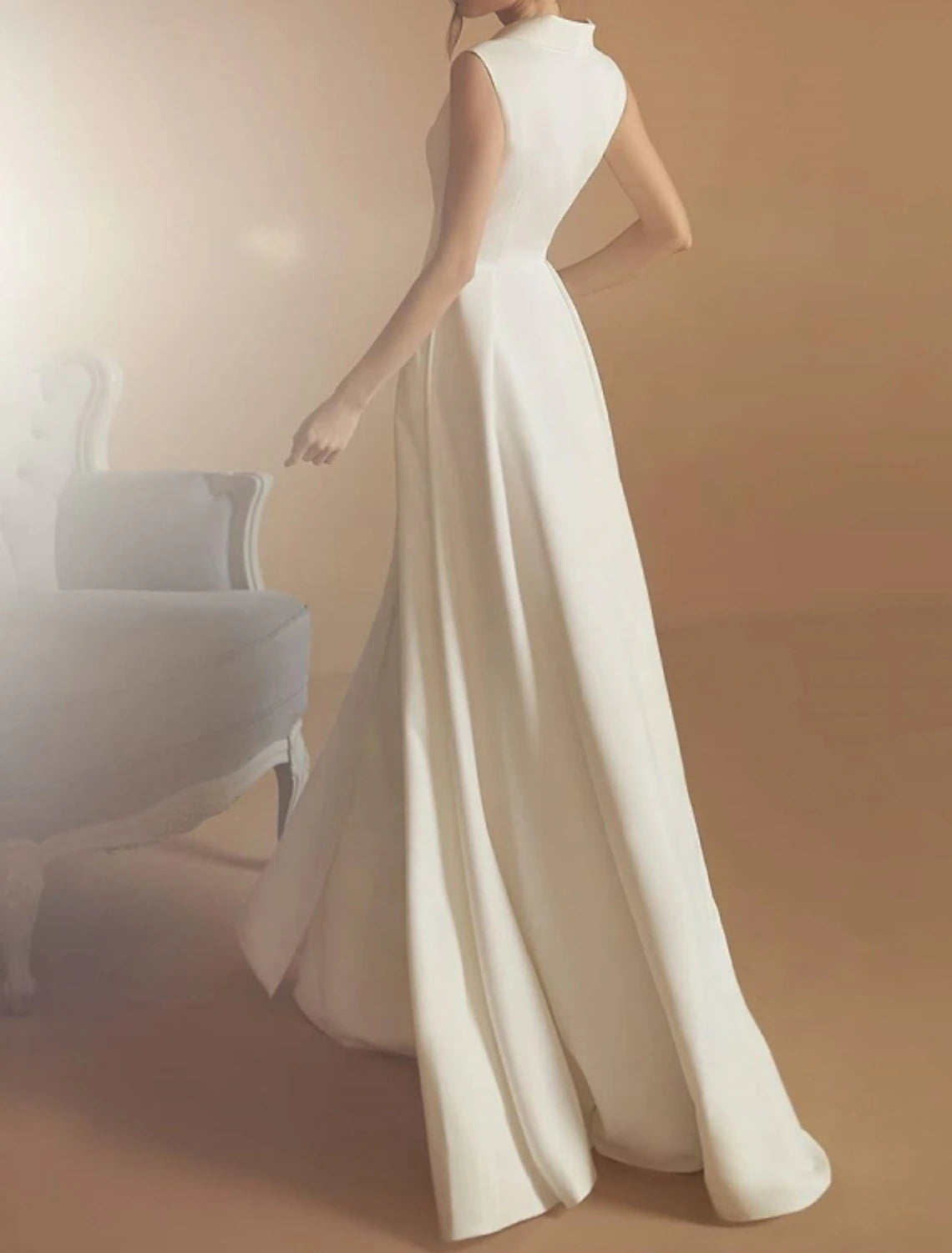Hall Casual Wedding Dresses A-Line V Neck Sleeveless Floor Length Satin Bridal Gowns With Split Front 2023 Summer Wedding Party