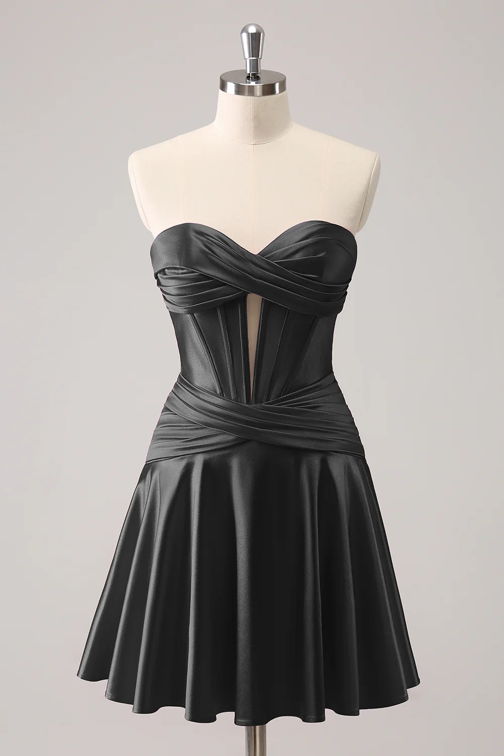 Burgundy Cute A Line Satin Sweetheart Strapless Keyhole Homecoming Dress