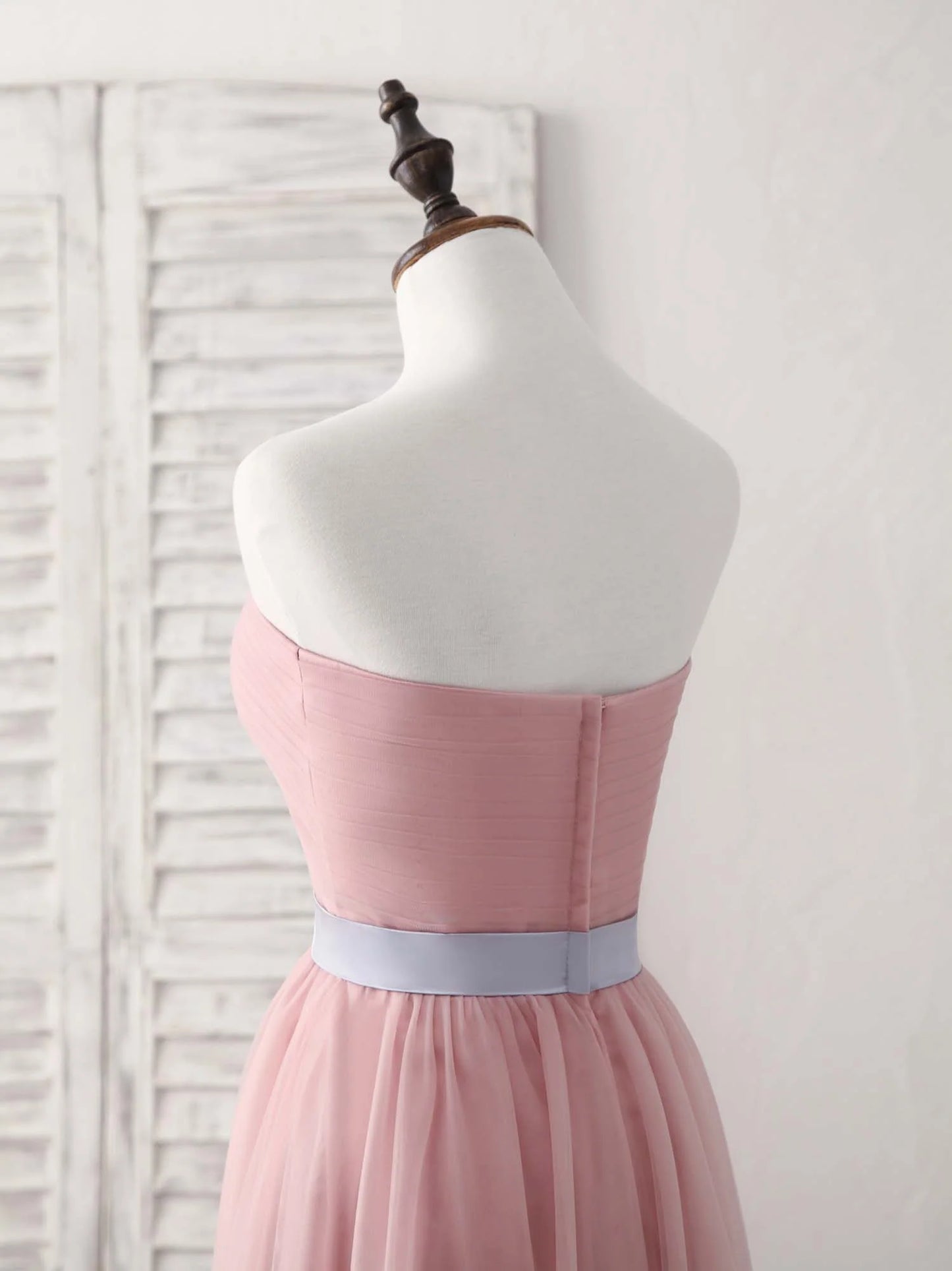 A-Line Pink Sweetheart Neck Tulle Long Prom Dress Bridesmaid Dress