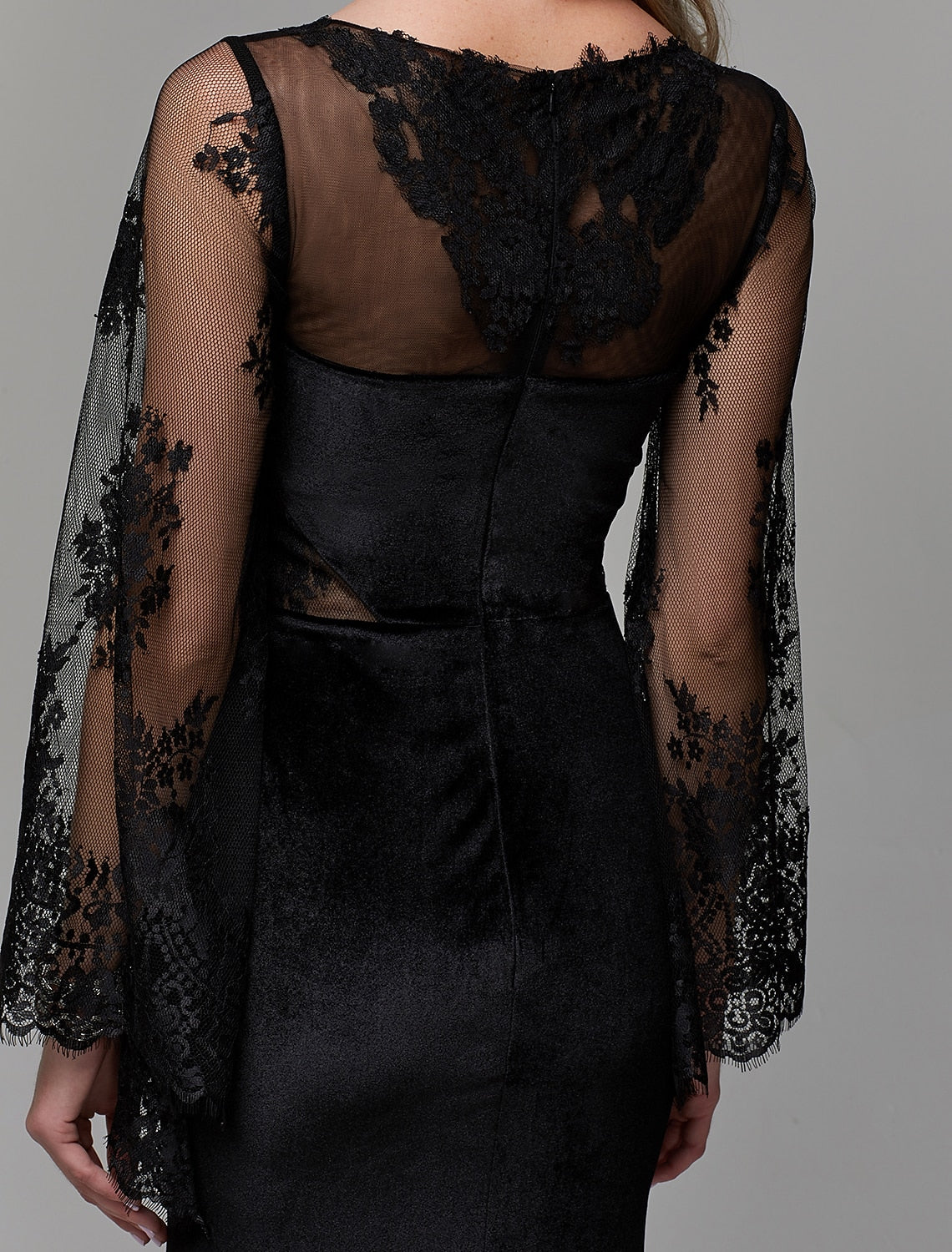 Sheath / Column Elegant Dress Wedding Guest Engagement Floor Length Long Sleeve Illusion Neck Lace with Lace Insert