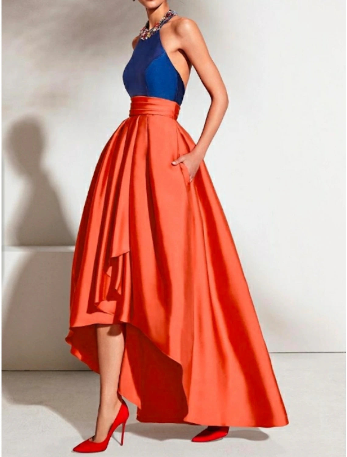 A-Line Prom Dresses Color Block Dress Wedding Guest Formal Evening Asy –  Koutun Dress