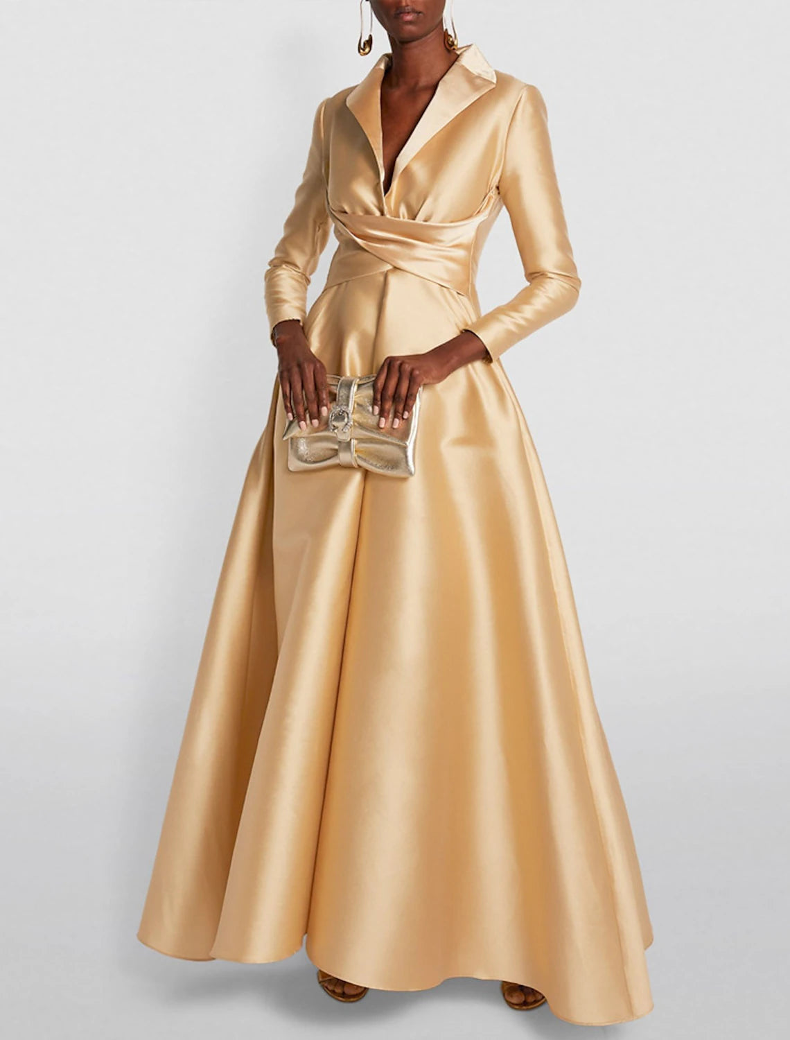 slim fit dress slacks 3/4 Sleeve Button Front Taffeta Shirt Gown main image 0