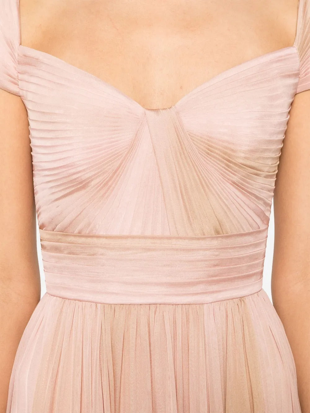 Romantic Blush Pink Off-Shoulder Pleated Chiffon Gown