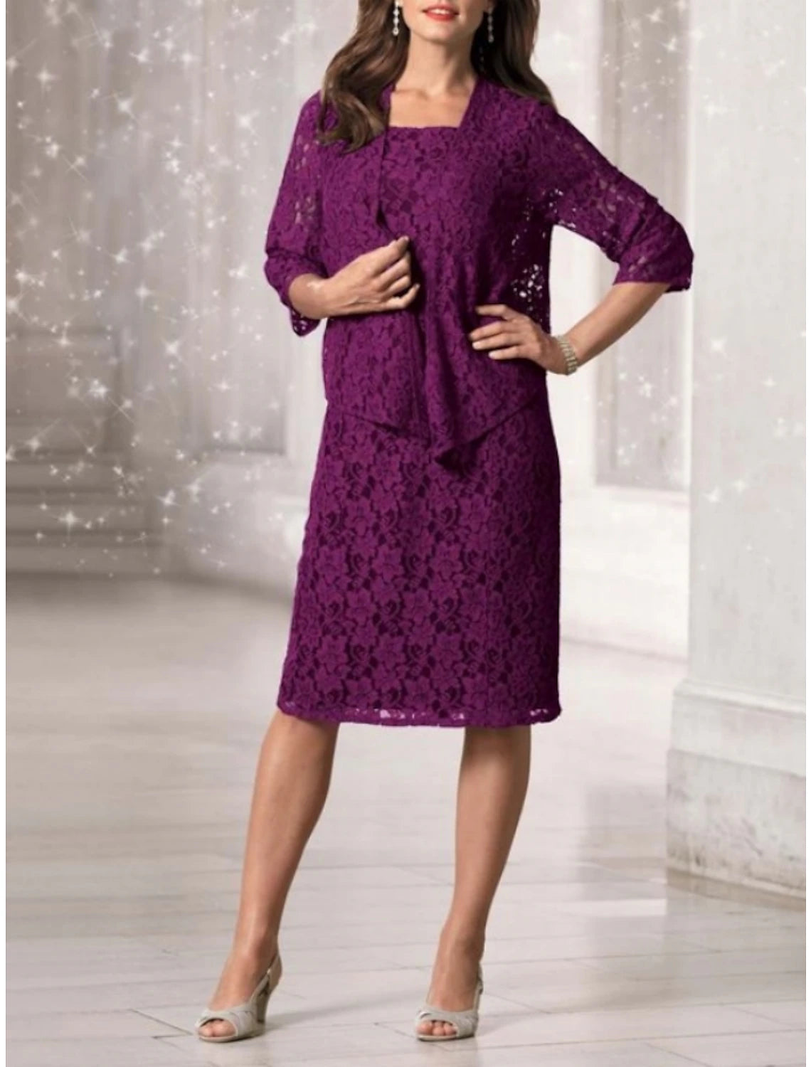Two Piece Mother of the Bride Dress Wedding Guest Elegant Petite Squar Koutun Dress Two Piece Mother of the Bride Dress Wedding Guest Elegant Petite Squar Koutun Dress