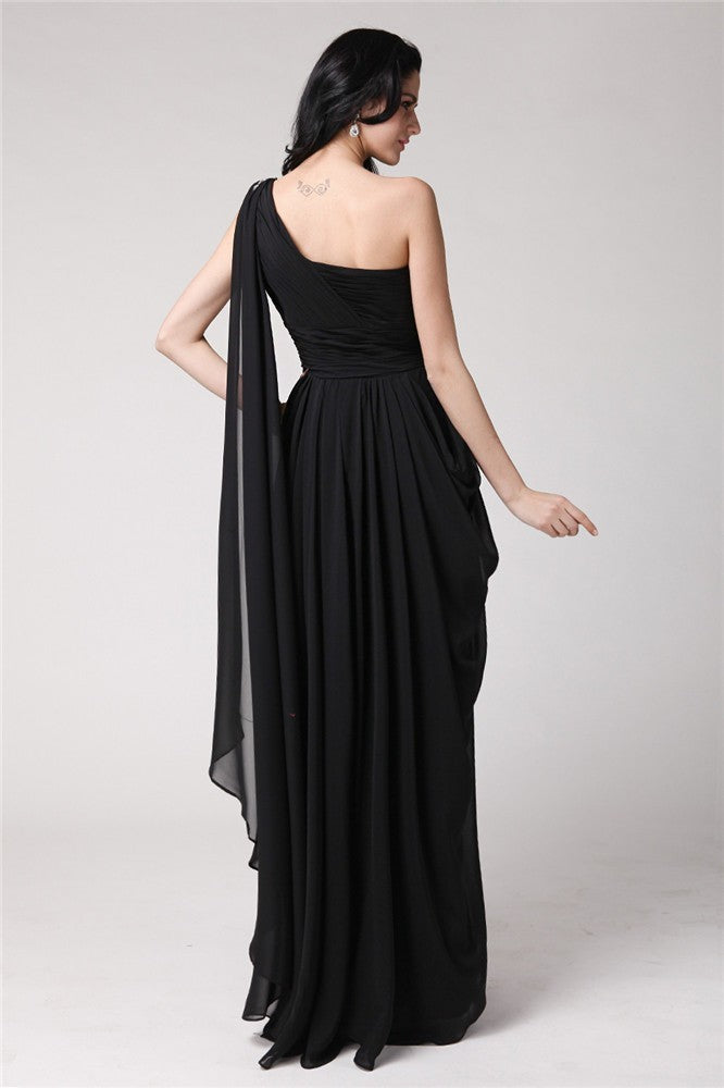 Sheath/Column One-Shoulder Sleeveless Long Beading Chiffon Dresses
