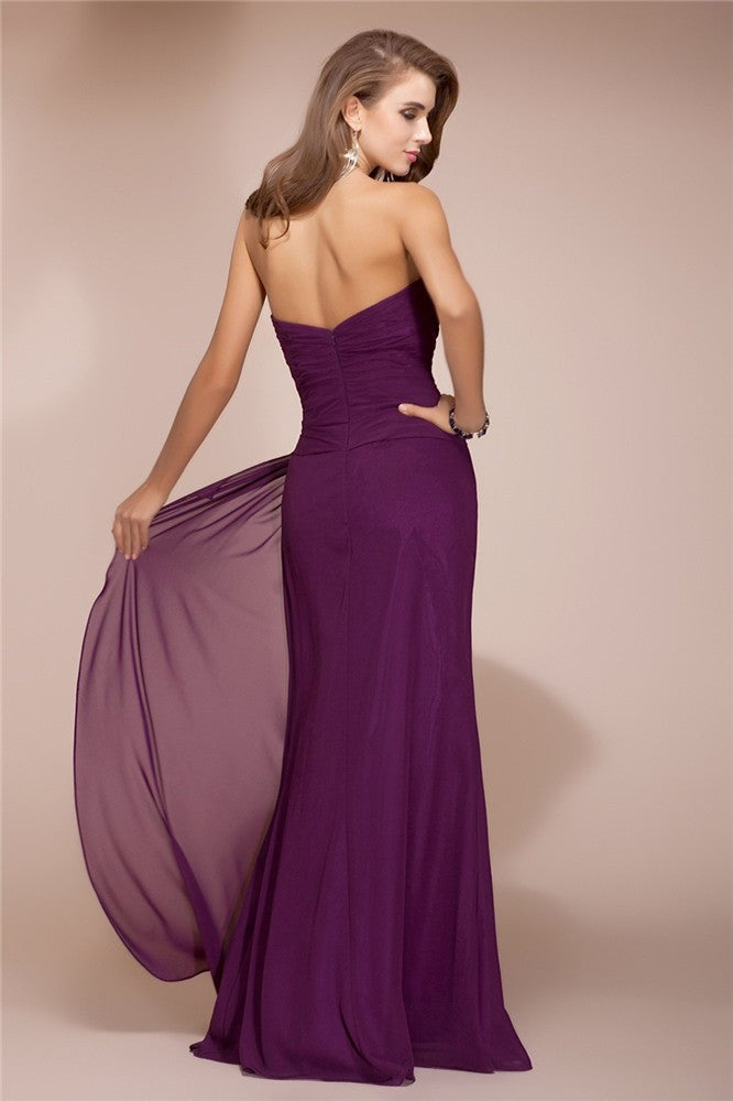 Sheath/Column Sweetheart Sleeveless Long Beading Ruffles Chiffon Bridesmaid Dresses