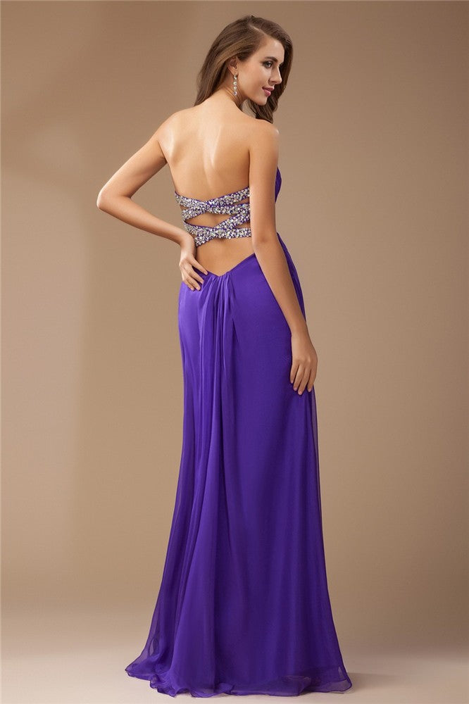 Sheath/Column Sweetheart Sleeveless Long Beading Ruffles Chiffon Bridesmaid Dresses