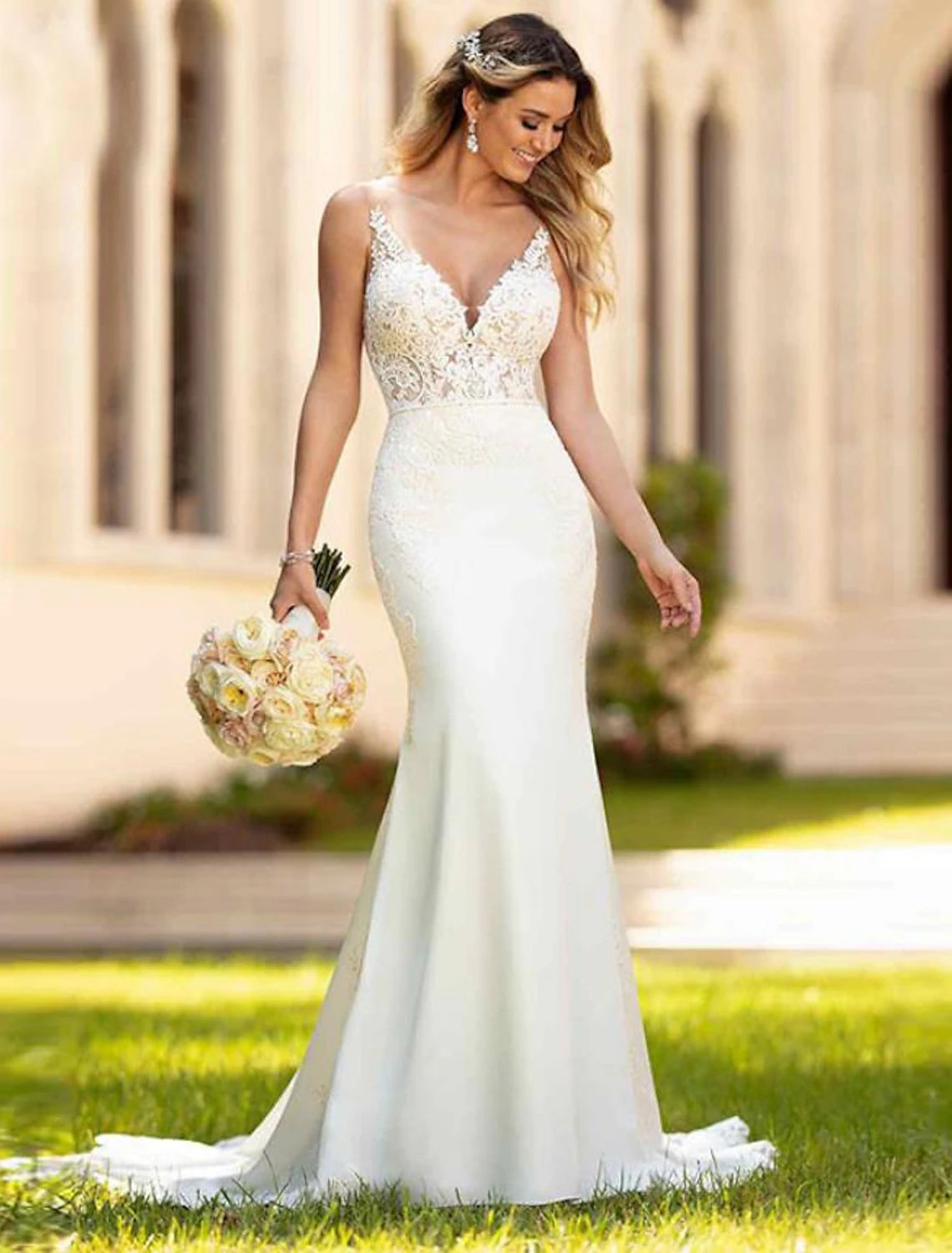 Engagement Open Back Sexy Formal Wedding Dresses Mermaid / Trumpet V N –  Koutun Dress