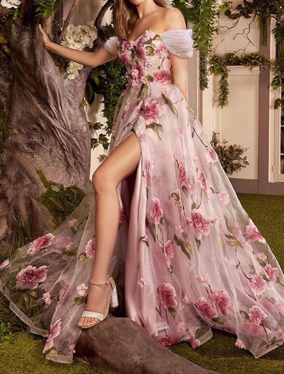 A-Line Prom Dresses Floral Dress Formal Wedding Guest Sweep / Brush Tr Koutun Dress A-Line Prom Dresses Floral Dress Formal Wedding Guest Sweep / Brush Tr Koutun Dress
