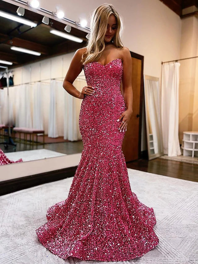 Prom Dresses Sparkle & Shine Dress Formal Sleeveless Sweetheart Sequined Backless with Sequin
