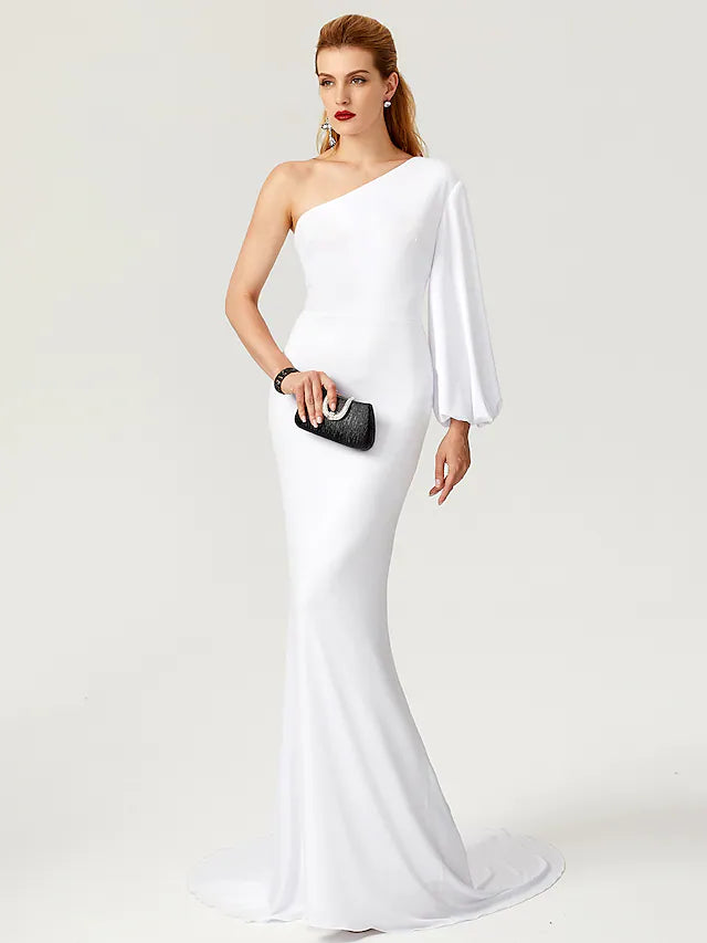 Celebrity Style Dress Engagement Court Long Sleeve One Shoulder Jersey –  Koutun Dress