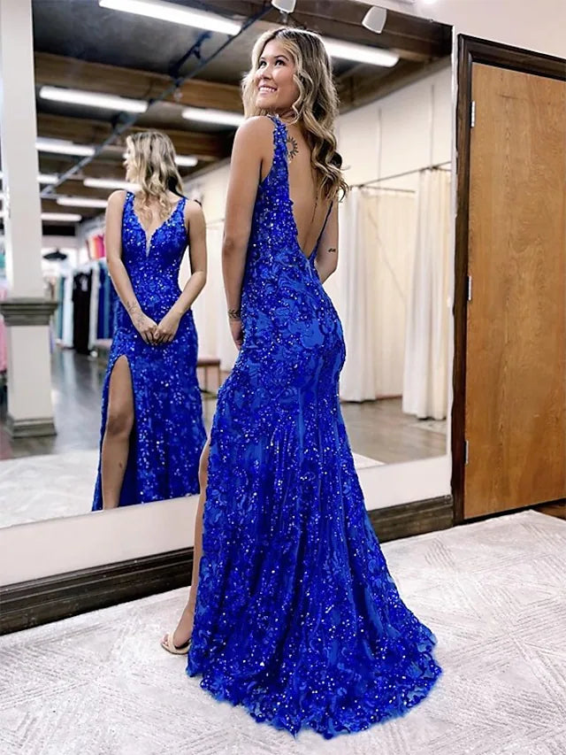 Prom Dresses Sparkle & Shine Dress Formal Sleeveless V Neck Sequined Backless with Sequin