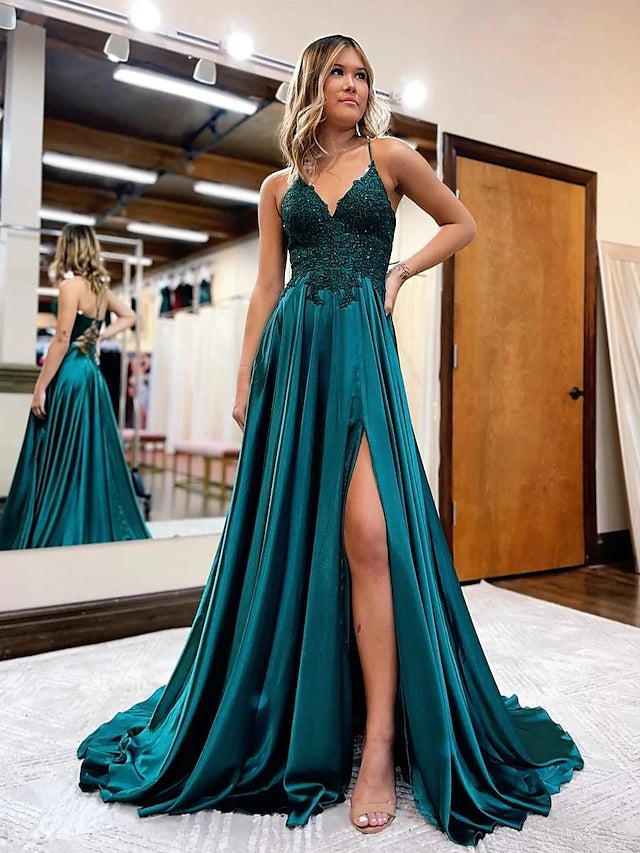 Prom Dresses Empire Dress Formal Court Train Sleeveless V Neck Satin B Koutun Dress Prom Dresses Empire Dress Formal Court Train Sleeveless V Neck Satin B Koutun Dress