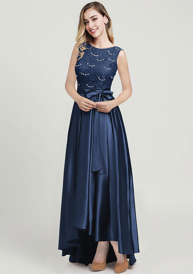 Satin Mother of the Bride Dress Ankle-Length With Waistband Beading Lace Ruffles