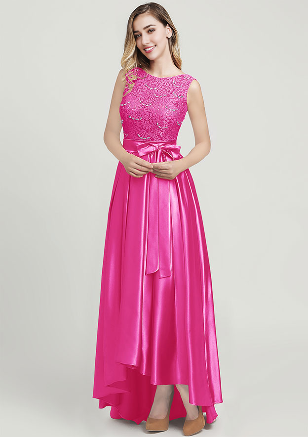 Satin Mother of the Bride Dress Ankle-Length With Waistband Beading Lace Ruffles