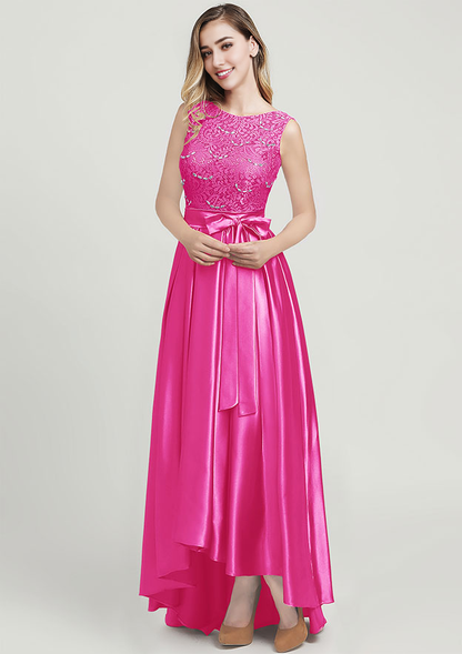 Satin Mother of the Bride Dress Ankle-Length With Waistband Beading Lace Ruffles