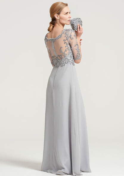 A-line Half Sleeve Floor-Length Chiffon Mother of the Bride Dress With Sequins Appliqued