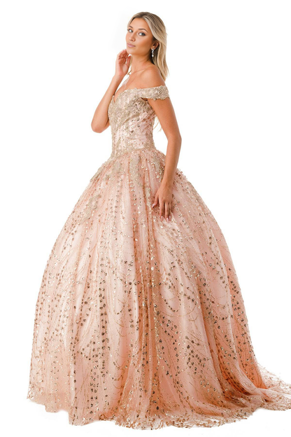 Stunning Seqin Embroidered Quinceanera Dress Prom Floor Length Short Sleeve Off Shoulder