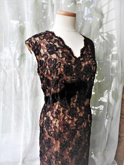 1950's Black Full Length Dress Plus Size Sheath Mother of the Bride Dress