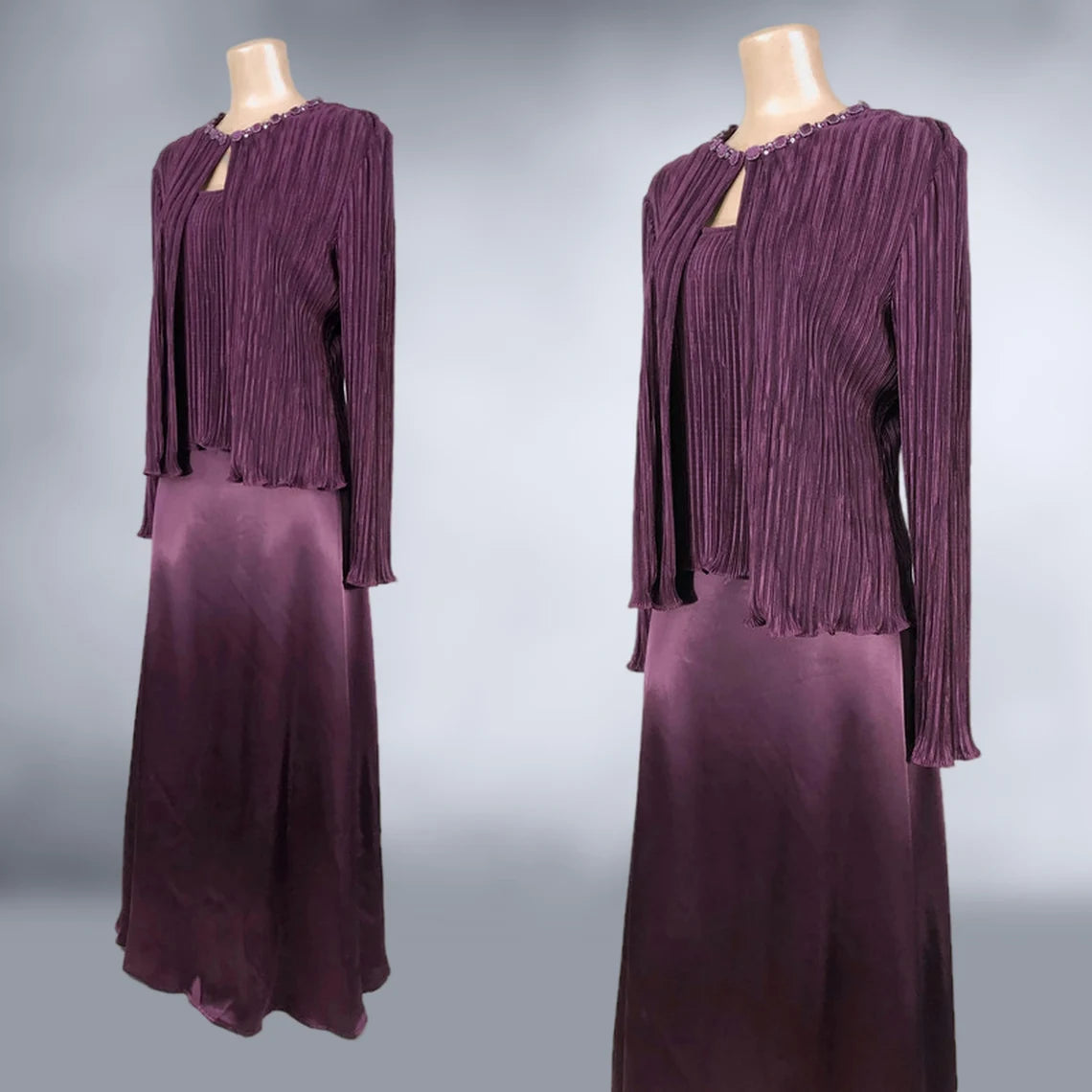 Two Piece Satin Formal Dress & Jacket Mother of the Bride Dress Long Prom Party Gown