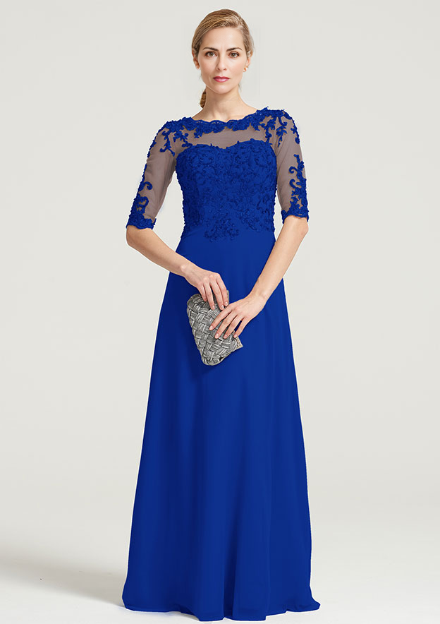 A-line Half Sleeve Floor-Length Chiffon Mother of the Bride Dress With Sequins Appliqued
