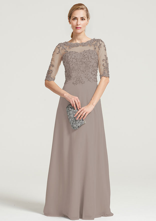 A-line Half Sleeve Floor-Length Chiffon Mother of the Bride Dress With Sequins Appliqued