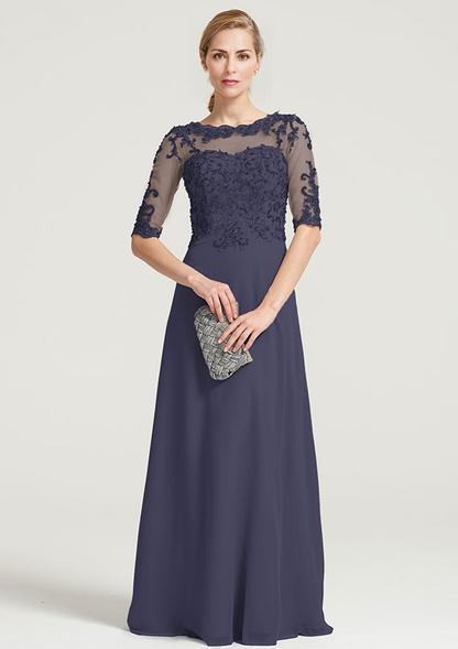 A-line Half Sleeve Floor-Length Chiffon Mother of the Bride Dress With Sequins Appliqued